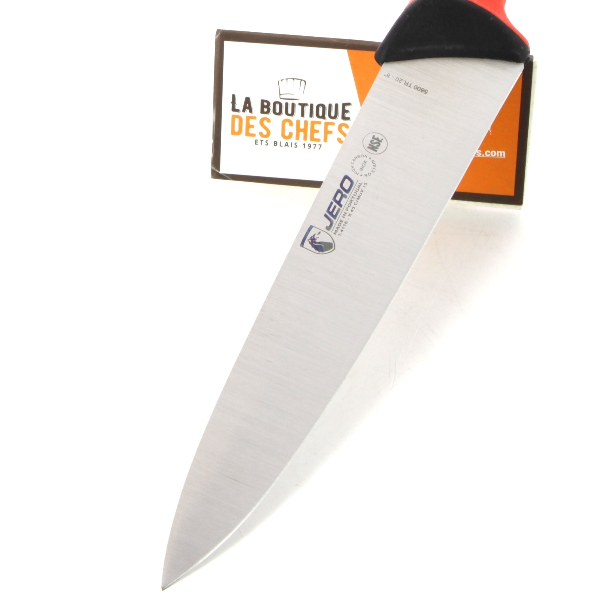 Couteau de boucher Fischer lame 20cm manche PP rouge