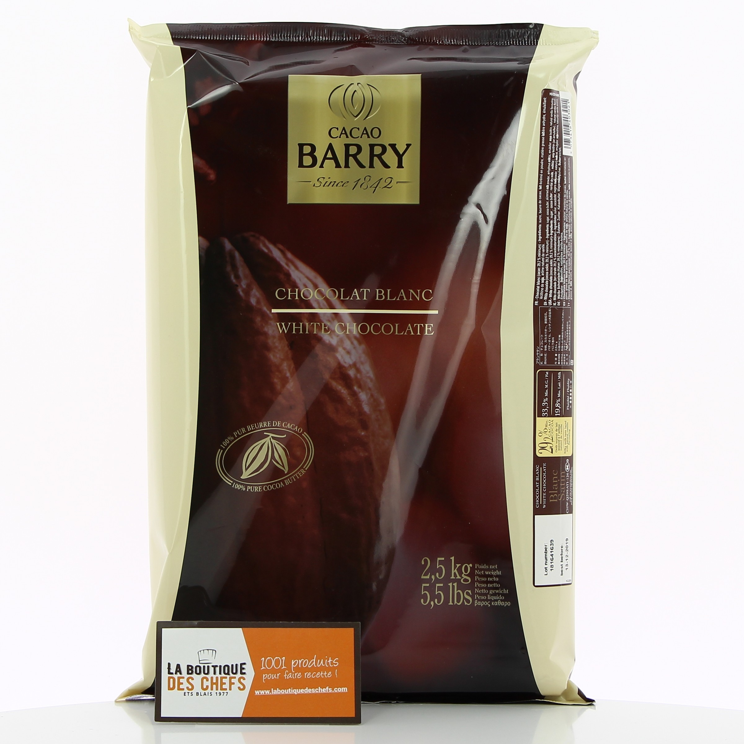Pistoles de chocolat blanc 1 Kg Cacao Barry W3 - Chocolat de couverture