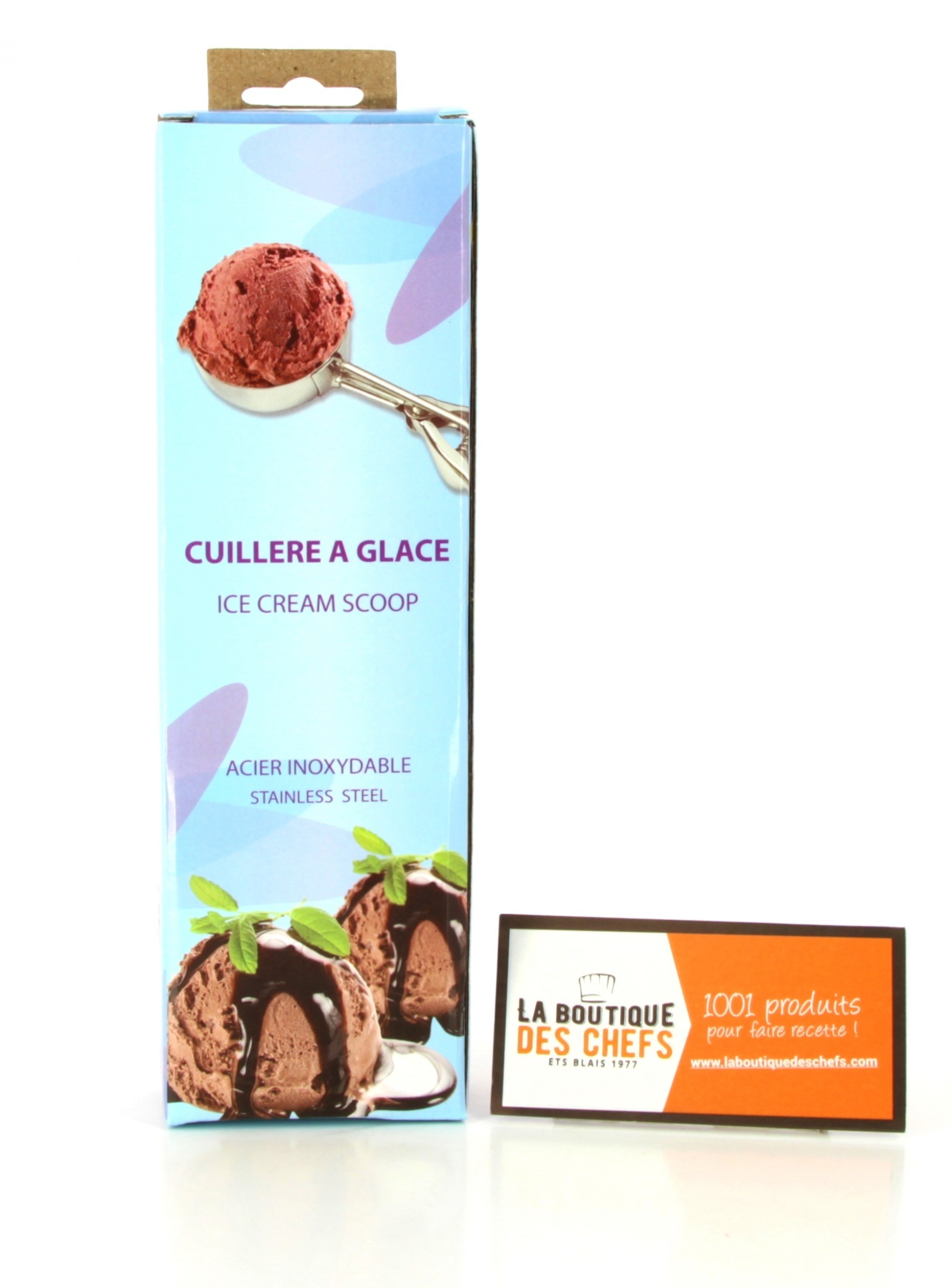 CUILLERE A GLACE OVALE A PINCE INOX 1/25