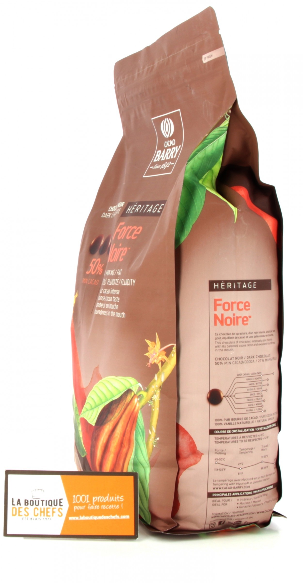 Chocolat de couverture noir 50 % cacao force noire 1 kg - Cacao barry